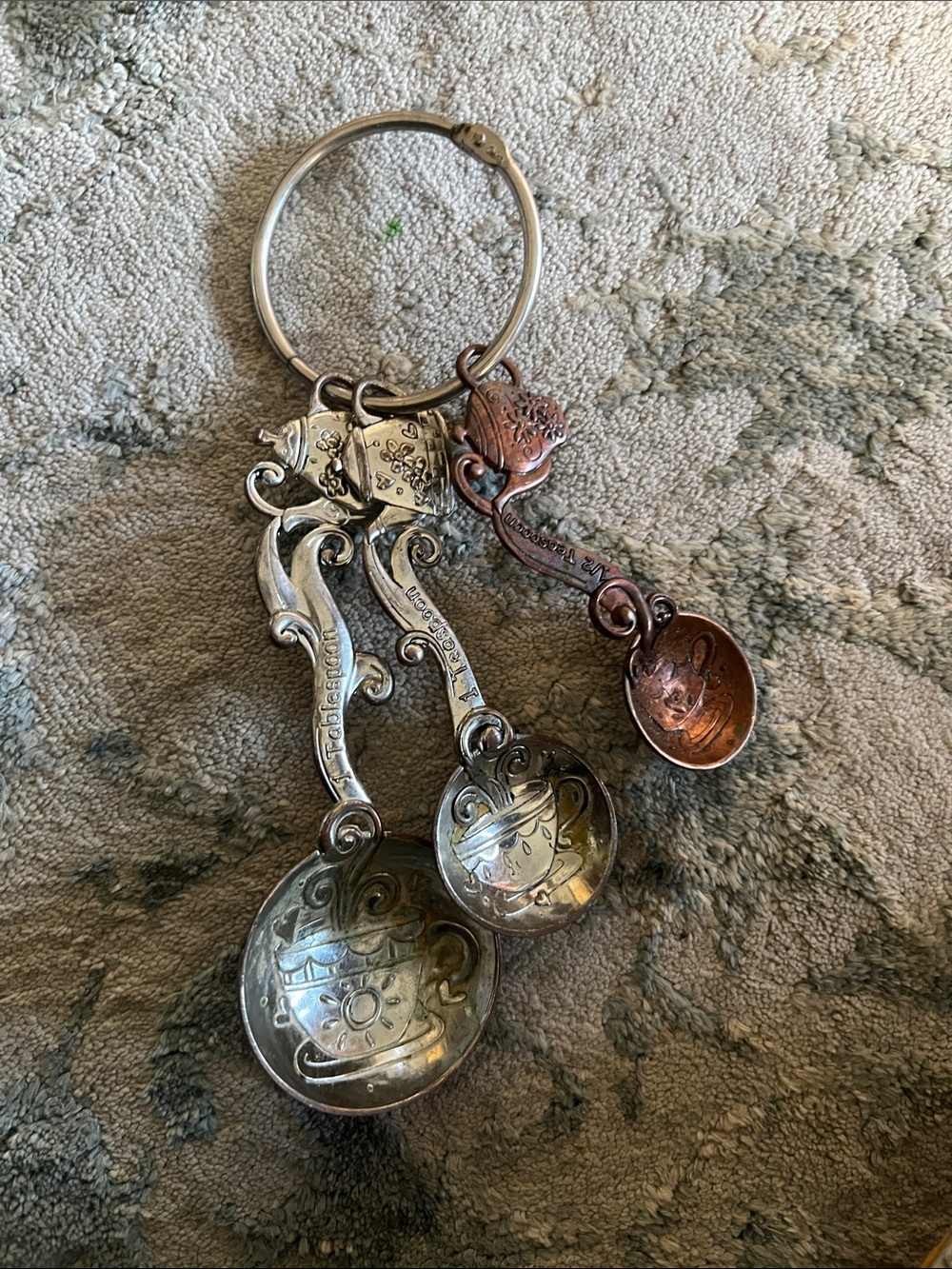 Decorative Silver and Copper Measuring Spoon Keyring - Home Accents